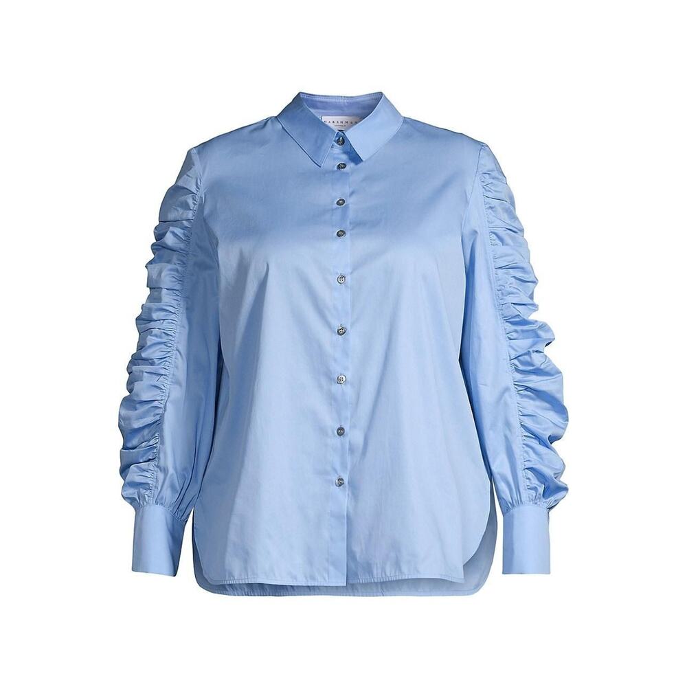 Harshman Juliana Ruffled Cotton Button-Front Shirt Blue Size 3X NWT